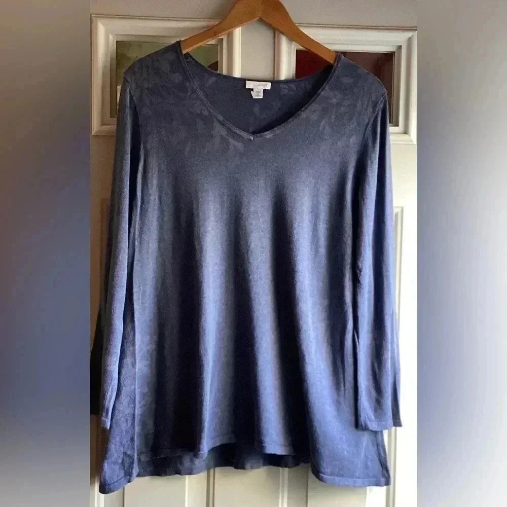 Pure Jill Blue Silk& cotton Blend Long Sleeve top size Medium